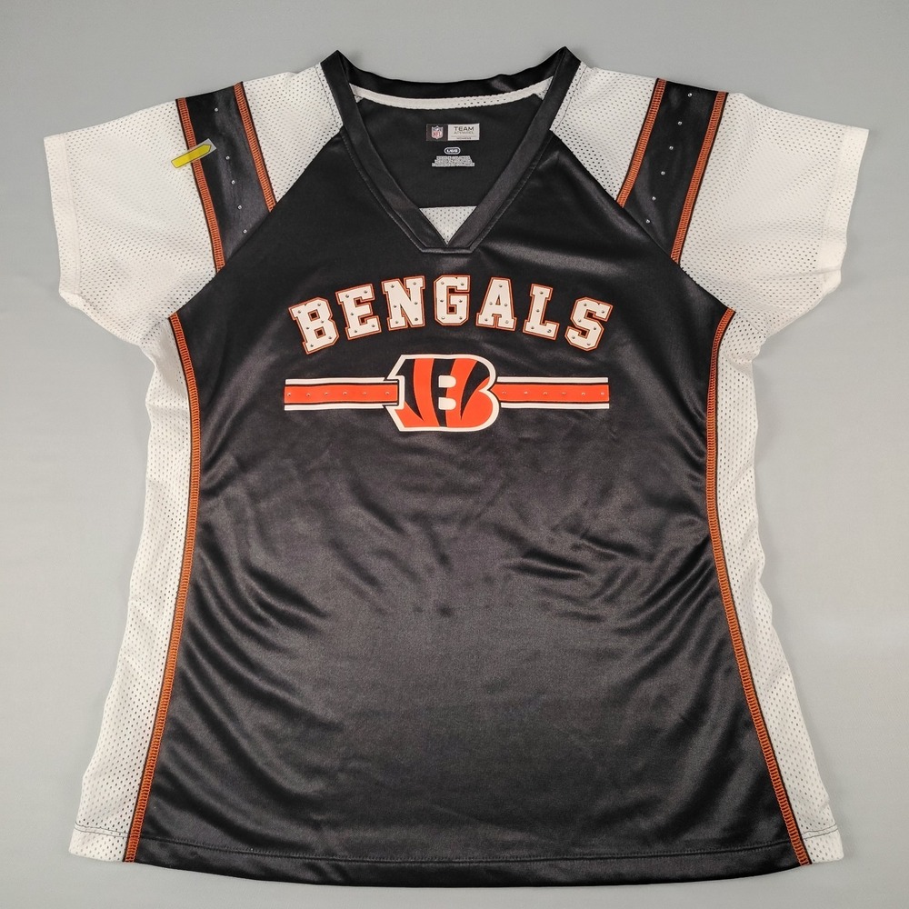 Cincinnati Bengals Womens Large Jersey Shirt NFL Rhinestone Bling Team Apparel